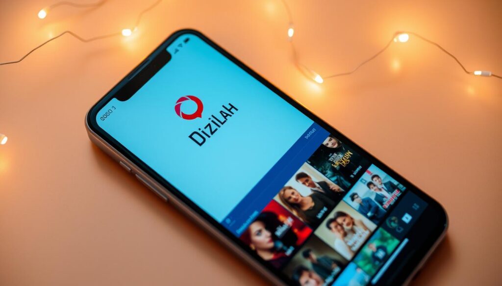 A mobile app interface for Turkish TV series, Dizilah, displayed on a modern smartphone screen. The app's logo and design elements prominently featured, with a clean and intuitive user interface. The screen shows a grid of popular Turkish drama titles, allowing easy browsing and selection. Soft, warm lighting illuminates the scene, creating a pleasant, immersive atmosphere. The display has a high-resolution, vibrant quality, reflecting the vivid visuals of Turkish TV shows. The overall composition conveys the convenience and accessibility of watching Turkish novelas through this specialized app. A mobile app interface for Turkish TV series, Dizilah, displayed on a modern smartphone screen. The app's logo and design elements prominently featured, with a clean and intuitive user interface. The screen shows a grid of popular Turkish drama titles, allowing easy browsing and selection. Soft, warm lighting illuminates the scene, creating a pleasant, immersive atmosphere. The display has a high-resolution, vibrant quality, reflecting the vivid visuals of Turkish TV shows. The overall composition conveys the convenience and accessibility of watching Turkish novelas through this specialized app.